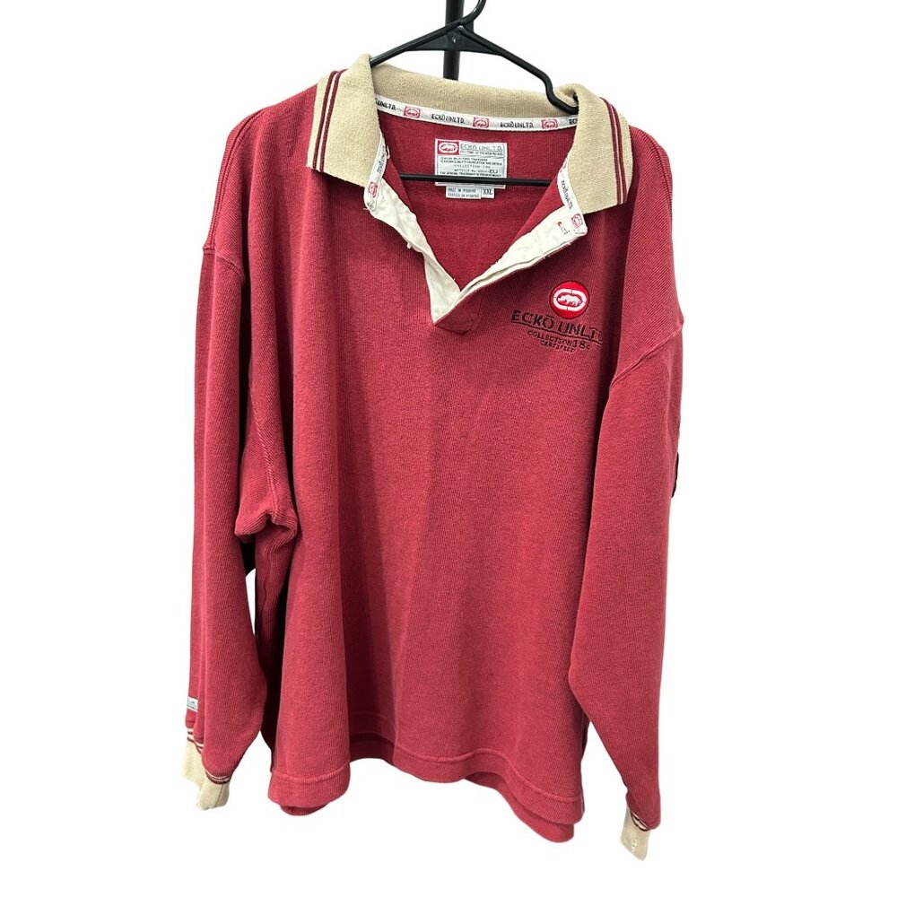 Vintage 90s Ecko Unltd Mens Red Polo Shirt XXL Long Sleeve
